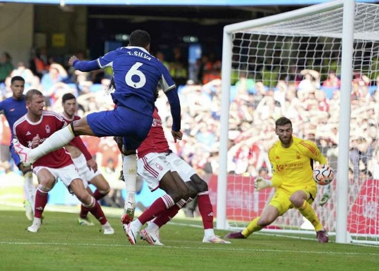 EPL: Trebles for Haaland, Son; Forest rocks Chelsea 1 - Egyptian Gazette Chelsea's Thiago Silva (6) shots on goal during the English Premier League match against Nottingham Forest in London.