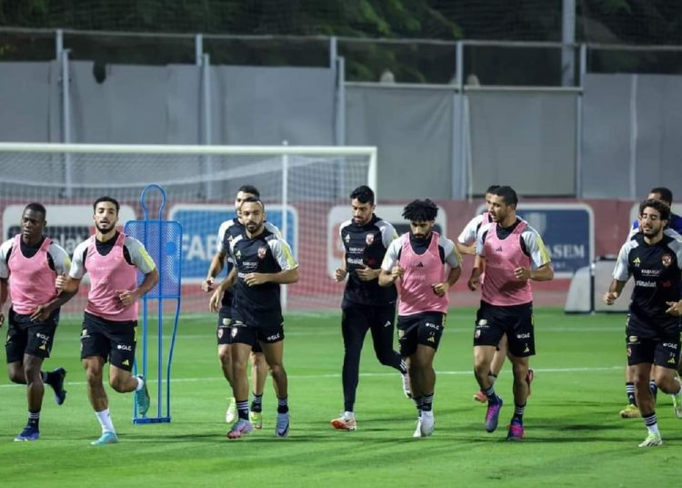 Al-Ahly’s players during a training session ahead of their clash against Simba of Tanzania on Tuesday.