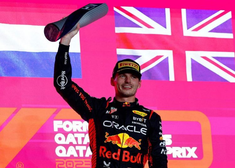 Verstappen easy about absence of F1 title trophy 1 - Egyptian Gazette Max Verstappen of Red Bull celebrates with his trophy on the podium.
