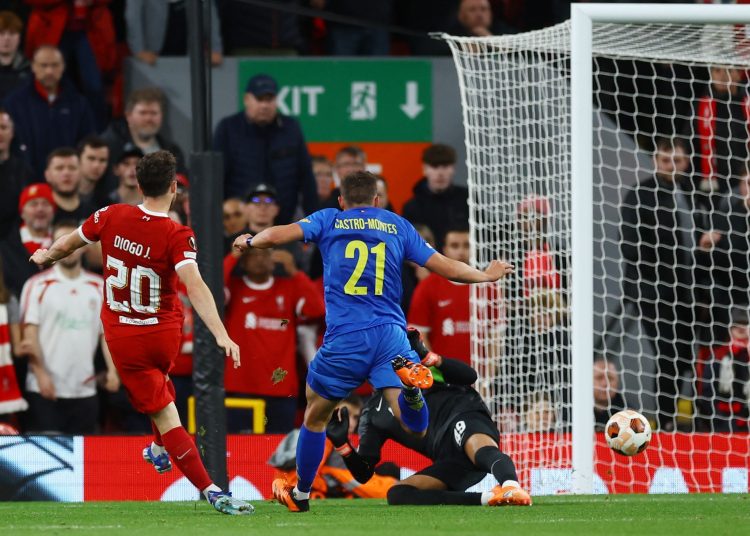 Liverpool secures win in Europa League 1 - Egyptian Gazette Liverpool's Diogo Jota scores past Union Saint-Gilloise's Anthony Moris during their UEFA Europa League Group E match.