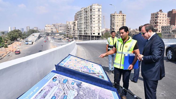 President Abdel Fattah El Sisi inspecting work progress on road axes in Greater Cairo.