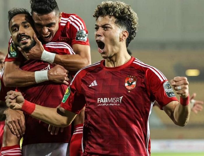 Al-Ahly’s players celebrate after Mahmoud Abdel-Moneim ‘Kahraba’ scores against Medeama during their CAF Champions League match.