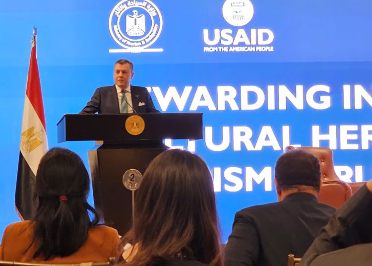 Egypt MOTA, USAID host tourism investment forum 1 - Egyptian Gazette Egyptian Minister of Tourism and Antiquities Ahmed Issa delivering his speech at the event on Tuesday.