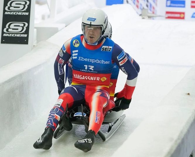 US wins 1st doubles luge World Cup 1 - Egyptian Gazette Zachary DiGregorio (front) and Sean Hollander of the United States in action at the World Cup luge event in Lake Placid. They came in first in the men's doubles event.