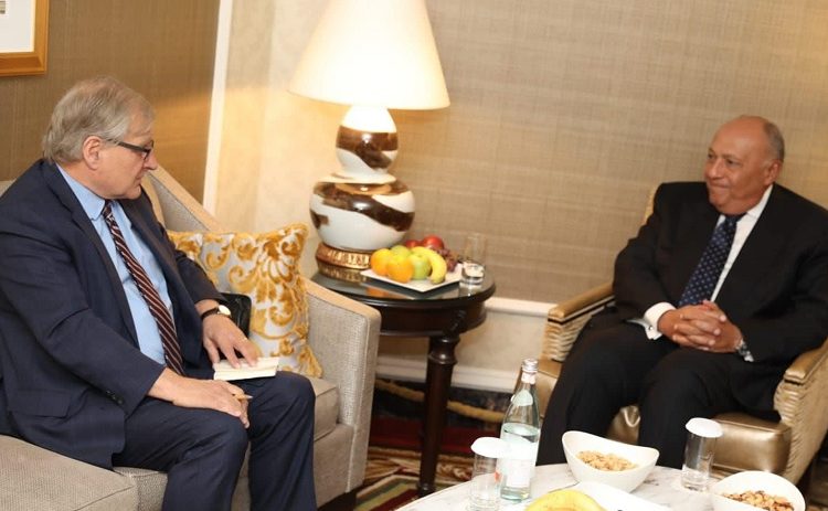 FM asserts Egypt's firm stance backing Libyan-Libyan solution away from external dictates during his meeting with US envoy to Libya Richard Norland as part of his current visit to Washington.