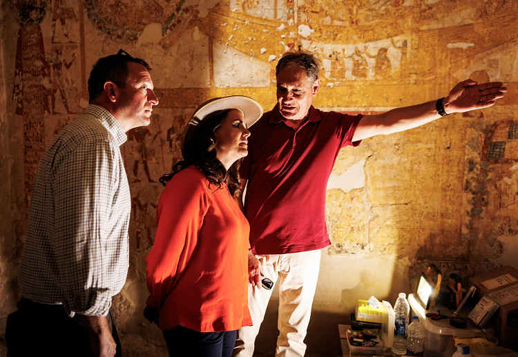 Hungarian President Katalin Novak during her tour of a set of archaeological sites in Luxor city.