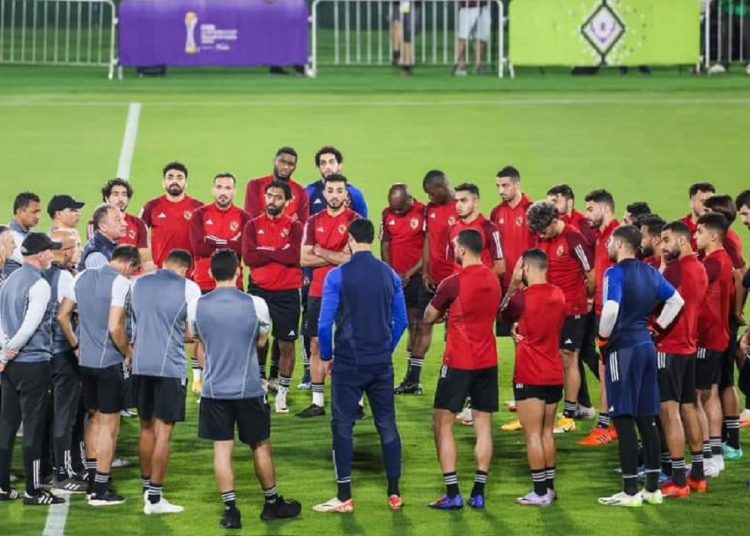 Al-Ahly players before the start of a training session in readiness for their third place clash against Japan’s Urawa at the 2023 FIFA Club World Cup.