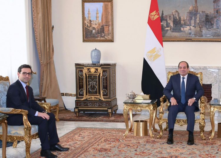 President Abdel Fattah El Sisi during his meeting on Sunday with the visiting French Foreign Minister, Stephane Ségornet.