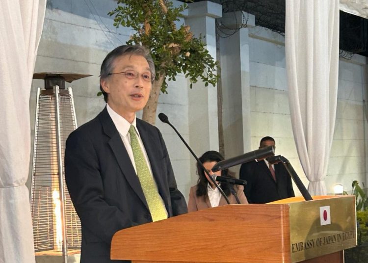 Japanese Ambassador to Cairo Oka Hiroshi delivering his speech at the event on Thursday evening.