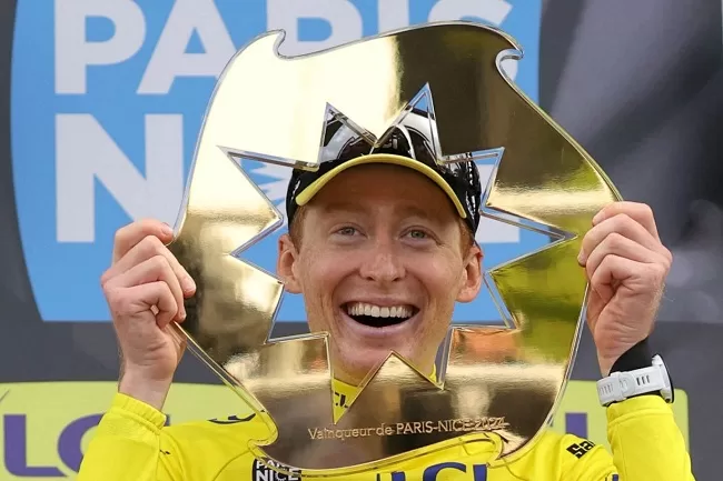Jorgenson grabs Paris-Nice title 1 - Egyptian Gazette Matteo Jorgenson celebrates after winning the Paris-Nice cycling race in Nice.