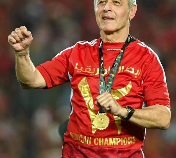 Marcel Koller celebrates after the record-extending 12th CAF Champions League triumph.