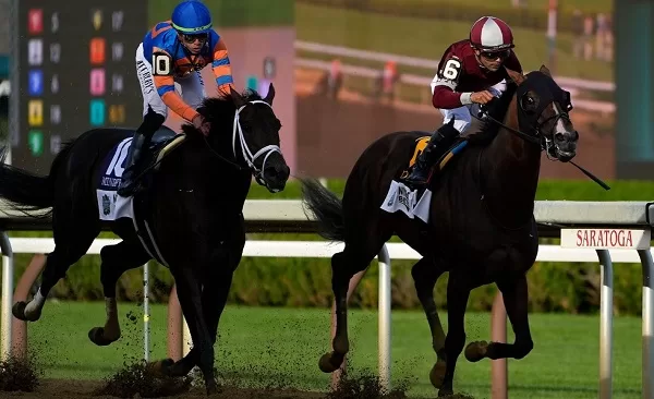 Dornoch dominates Belmont Stakes race 1 - Egyptian Gazette Dornoch, (R), with Luis Saez up, crosses the finish line ahead of Mindframe (L), with Irad Ortiz up, to win the 156th running of the Belmont Stakes horse race.