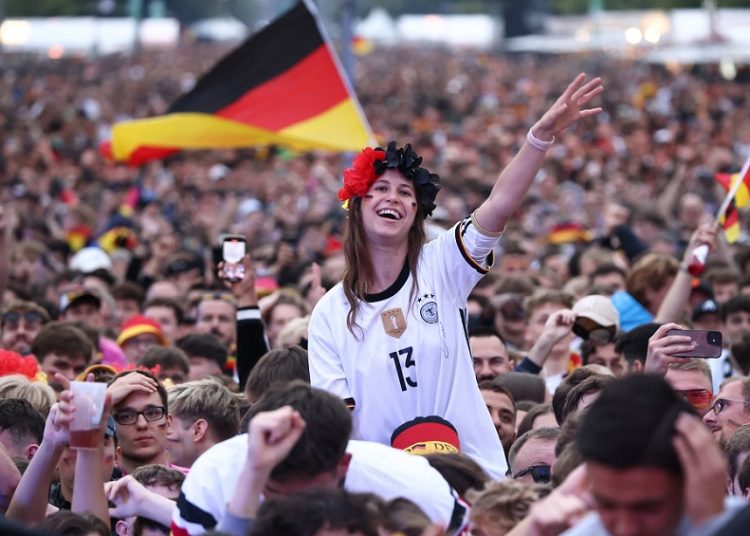 Germany supporters react ahead of Euro 2024 match against Scotland on June 14, 2024.
