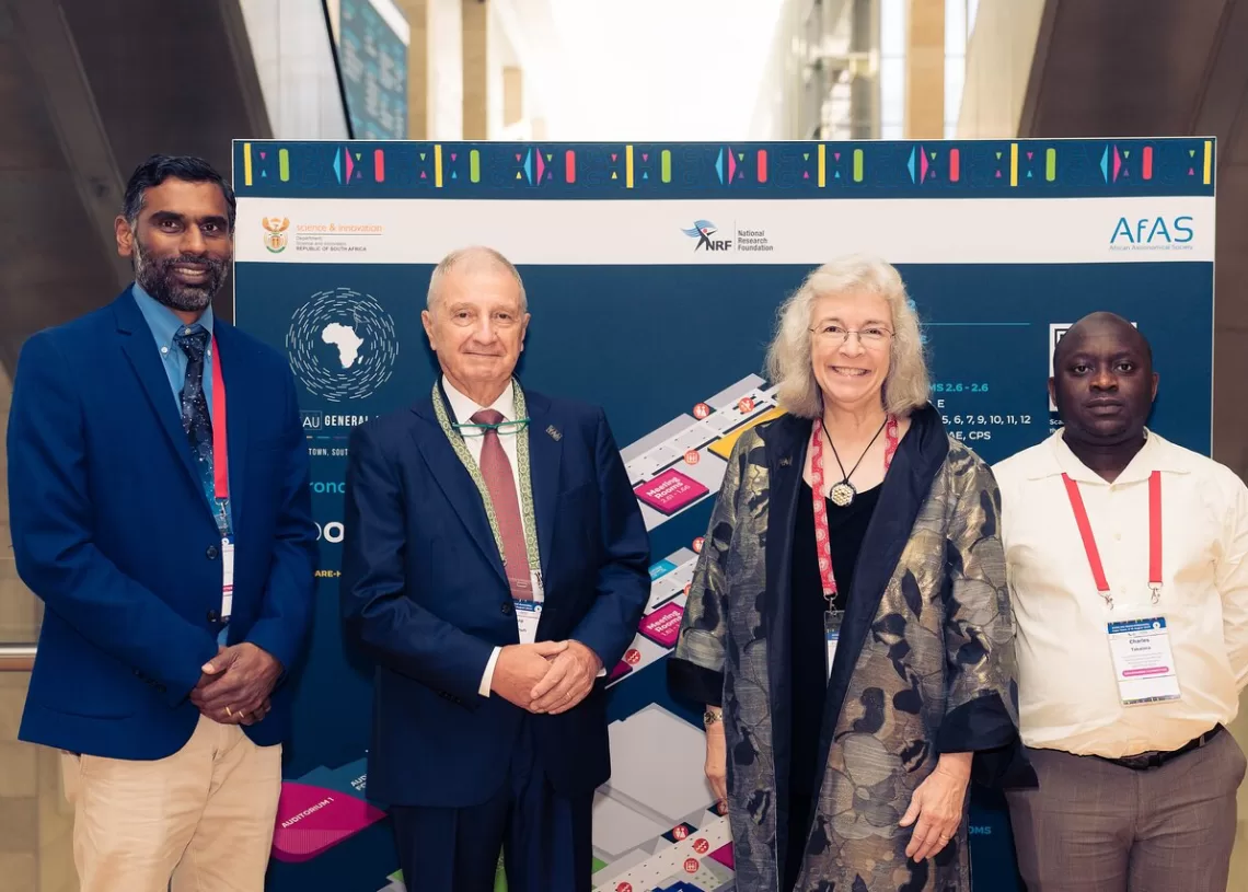 South Africa hosts IAU's 32nd General Assembly 1 - Egyptian Gazette Officials speak at a press conference at the commencement of the XXXII General Assembly of the IAU on 6 August 2024. Left to right: Kevin Govender, Chair of the National Organising Committee for the XXXII IAU GA, Piero Benvenuti, General Secretary of the IAU, Debra Meloy Elmegreen, President of the IAU, Charles Takalana, Head of Secretariat at the African Astronomical Society (AfAS).