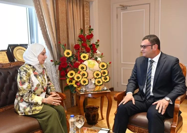 Egypt, Bahrain probe fresh ways to enhance ties 1 - Egyptian Gazette Minister of Housing Sherif el-Sherbiny during his talks with Bahrain’s Ambassador in Cairo Fawzia bint Abdullah Zainal.