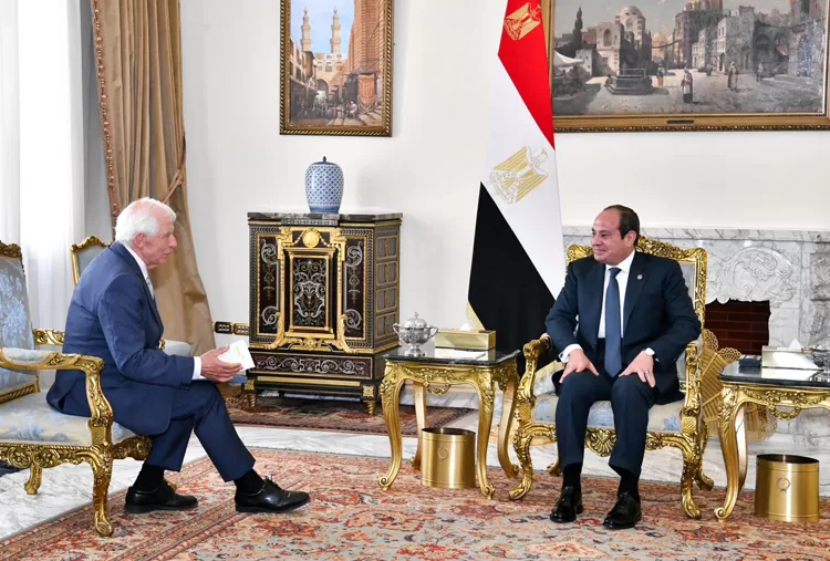 President Abdel Fattah El Sisi and Josep Borrell, the European Union's High Representative for Foreign Affairs and Security Policy, during their meeting on Monday.