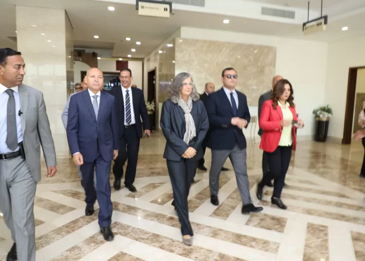 Ministers of local development and housing, Cairo Governor and the UN-Habitat Executive Director during their tour at Al-Manara International Conference Centre on Sunday.