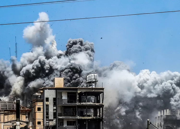 NUSEIRAT, GAZA STRIP - JULY 20: Smoke rises after Israeli warplanes launch airstrikes in the central Gaza Strip on July 20, 2024. Israeli warplanes launched an airstrike on the Nuseirat area in the central Gaza Strip. ( Ali Jadallah - Anadolu Agency )