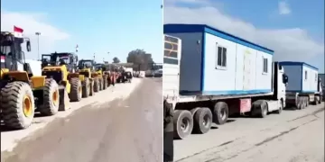 Trucks carrying mobile homes head to Gaza through Rafah crossing 1 - Egyptian Gazette Trucks carrying mobile homes head to Gaza through Rafah crossing