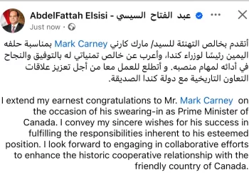 Sisi congratulates Mark Carney on being sworn in as Canadian PM