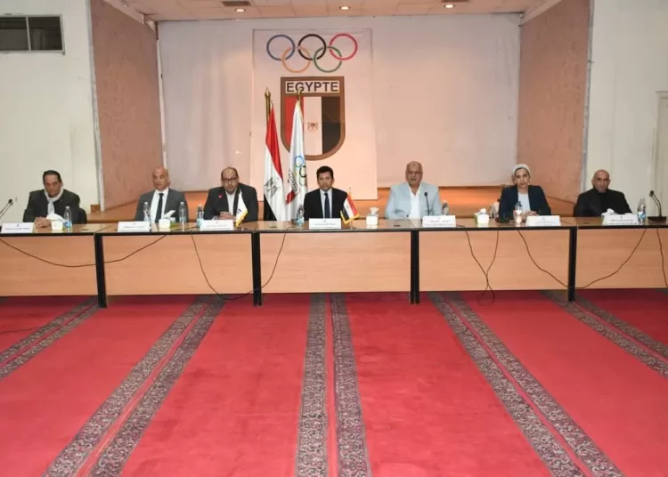 Minister of Youth and Sports Ashraf Sobhi during his meeting with President of the Egyptian Olympic Committee Yasser Idris, along with heads of Egyptian sports federations.