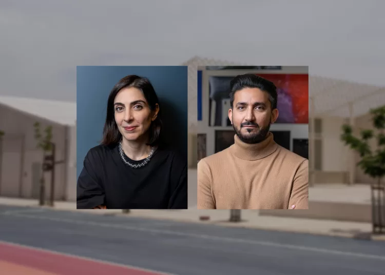 Nora Razian and Sabih Ahmed, Artistic Directors of the 2026 Diriyah Contemporary Art Biennale. Photos by Daniella Bapista (L) and Jalal Abuthina (R), courtesy of the Diriyah Biennale Foundation.