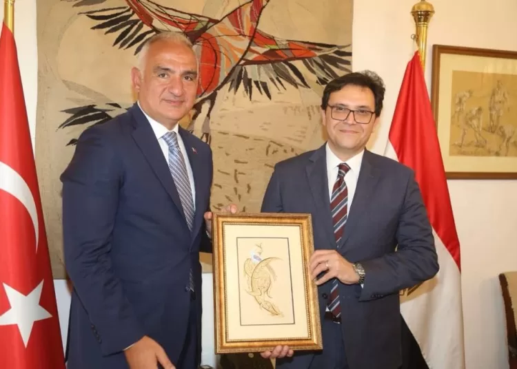Minister of Culture, Ahmed Fouad Hano (right) posing for a photo with his Turkish counterpart Minister Mehmet Nuri Ersoy.