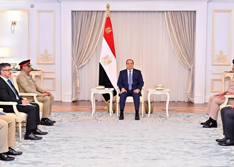 President Abdel Fattah El Sisi during his meeting with General Sahir Shamshad Mirza, Chairman of the Joint Chiefs of Staff Committee of the Islamic Republic of Pakistan.
