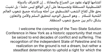 President El Sisi welcomes Two-State Solution Conference in New York