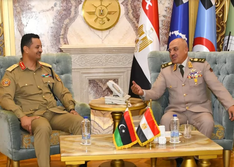 Chief of Staff of the Armed Forces Lieutenant General Ahmed Khalifa during his meeting on Tuesday with Chief of General Staff of LNA Lieutenant General Khaled Haftar, and his accompanying delegation.
