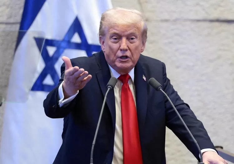 President Donald Trump speaks to the Knesset, Israel's parliament, Monday, Oct. 13, 2025. AP Photo