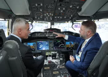 EgyptAir Holding CEO inspects Boeing 777X on static display at Dubai Airshow 2025