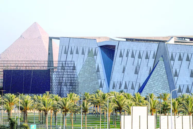 Photo showing a view of the Grand Egyptian Museum in the vicinity of the Giza Pyramids in Giza, Egypt.