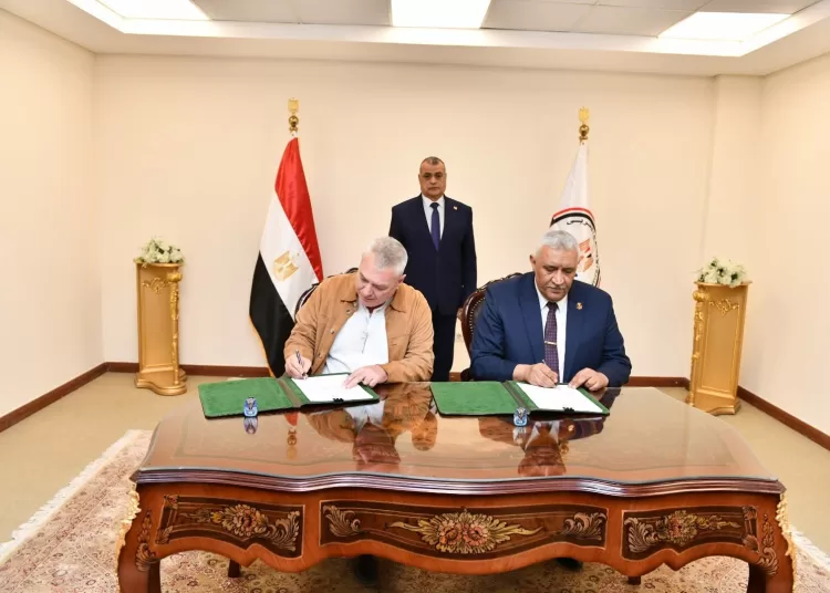Egypt's Minister of State for Military Production Mohamed Salah Eddin attending the signing of a joint co-operation agreement with a foreign company in the field of military manufacturing.