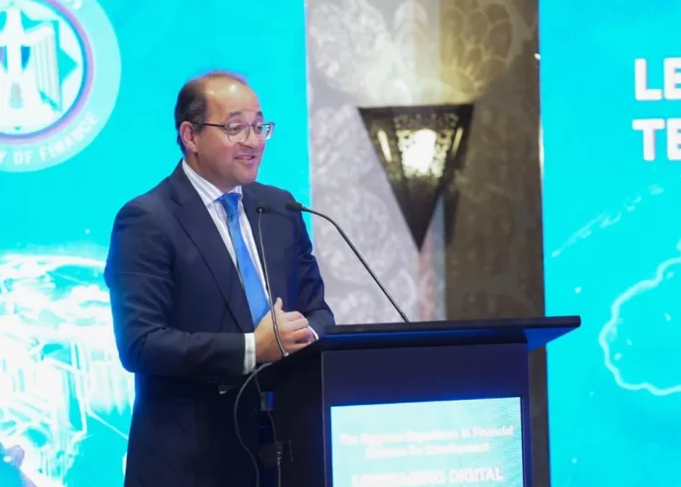 Egypt's Minister of Finance Ahmed Kouchouk speaking at a conference organised by the African Egyptian Businessmen’s Association.