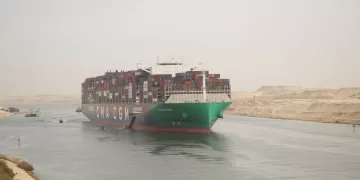 Giant container ship transits Suez Canal