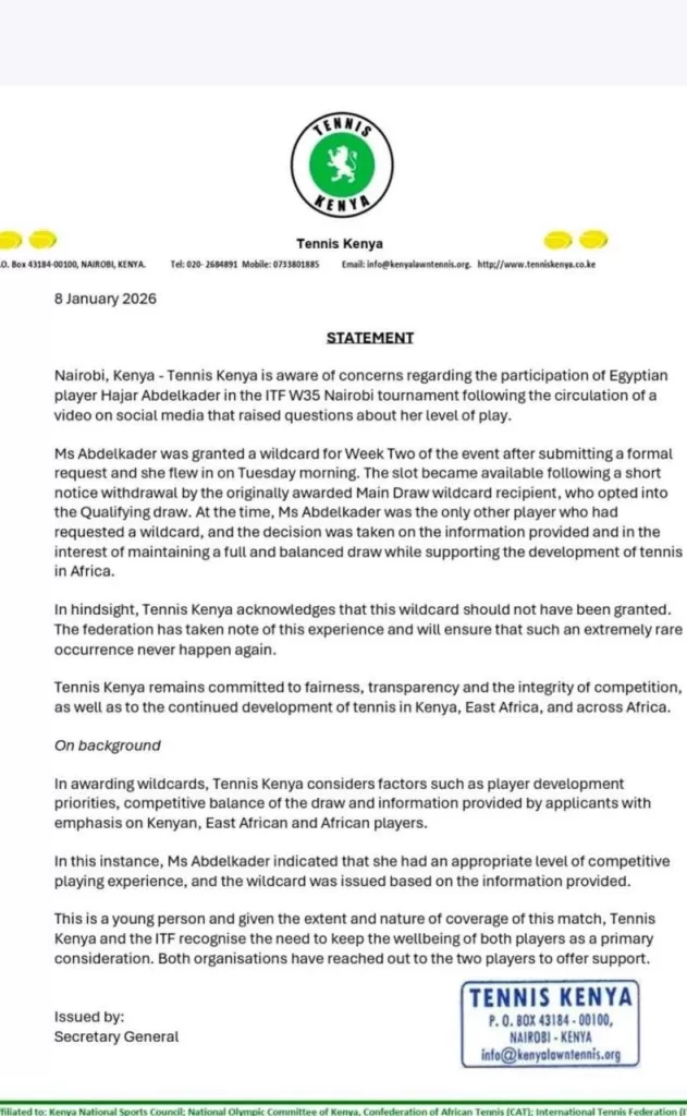 ЕФО отрицает какую-либо связь с незарегистрированным теннисистом в Кении 3 - Egypt Gazette