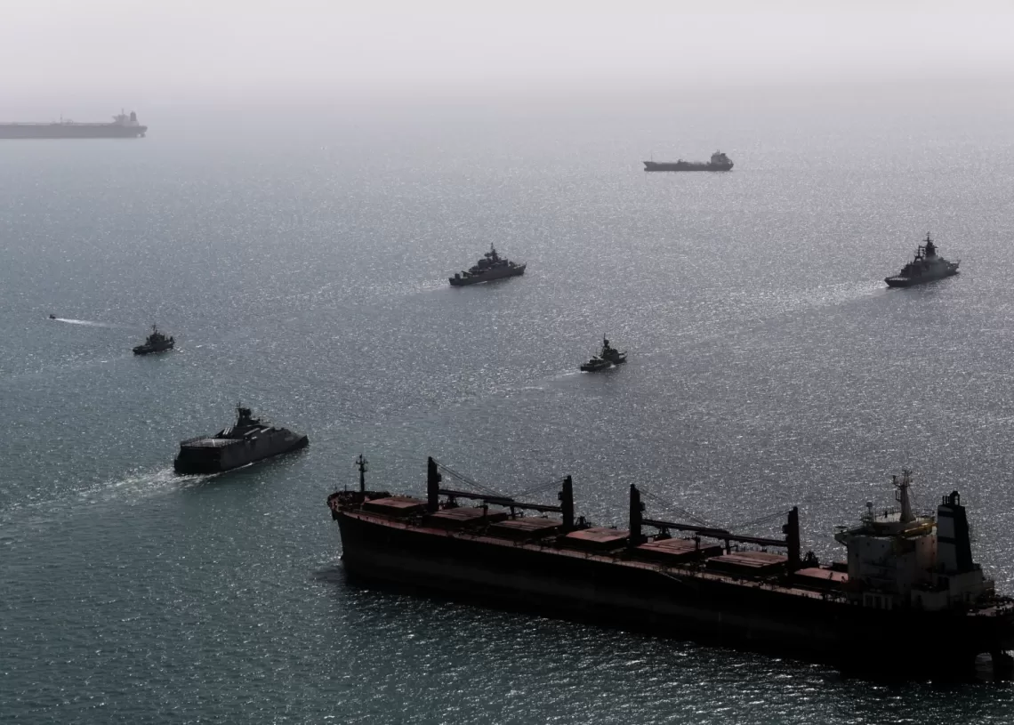 Iran holds more drills, US carrier nears Mideast 1 - Egyptian Gazette This image provided Thursday Feb. 19, 2026 by the Iranian military and dated Tuesday, Feb. 17, 2025, shows navy ships conducting operations during a join drill by Iranian and Russian forces in the Indian Ocean.(Masoud Nazari Mehrabi/Iranian Army via AP)