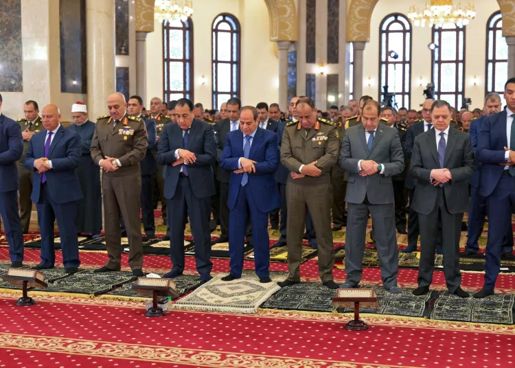 President Abdel Fattah El Sisi, the Supreme Commander of the Armed Forces, performing Friday prayers at the Field Marshal Tantawi Mosque to mark the commemoration of Martyrs’ Day and Veterans’ Day.