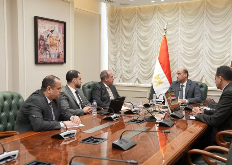 Minister of Labour Hassan Raddad, on Tuesday, receiving President of the British University in Egypt (BUE) Mohamed Lotfy,accompanied by representatives from the ministry’s relevant departments in information and vocational training.