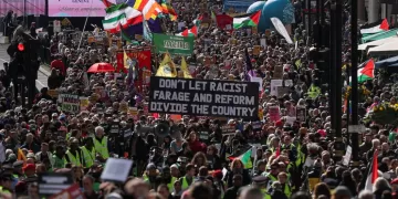 Protesters march in London to oppose rise of political right