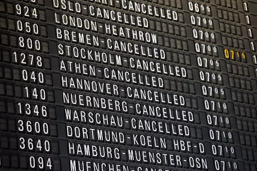 Lufthansa cabin crew strike disrupts flights 12 - Egyptian Gazette An information panel shows cancelled flights during a strike by the UFO union, representing Lufthansa cabin crew, at Frankfurt Airport, Germany, April 10, 2026