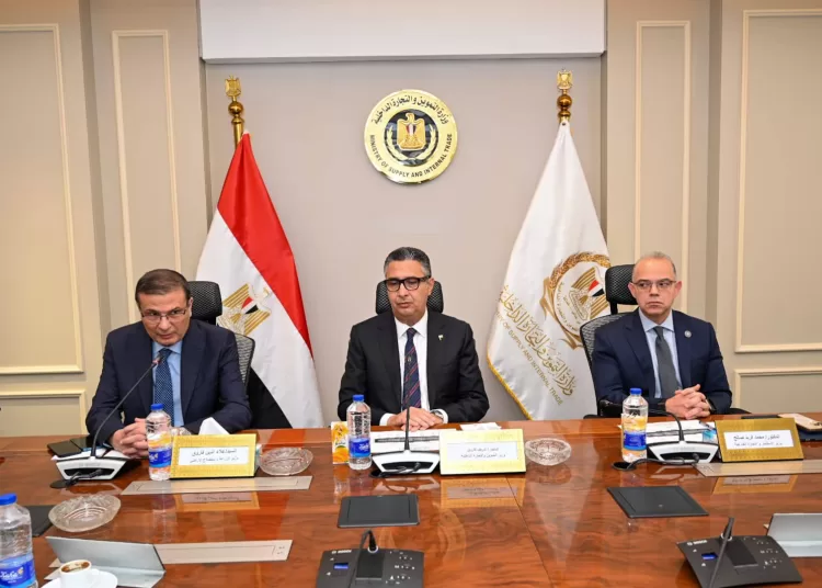 Egypt steps up efforts to bolster food security, market stability 12 - Egyptian Gazette Minister of Supply and Internal Trade Sherif Farouk, Minister of Agriculture and Land Reclamation Alaa Farouk and Minister of Investment and Foreign Trade Mohamed Farid during their meeting on Wednesday.
