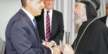 FM meets Coptic Bishop in London 1 - Egyptian Gazette FM meets Coptic Bishop in London