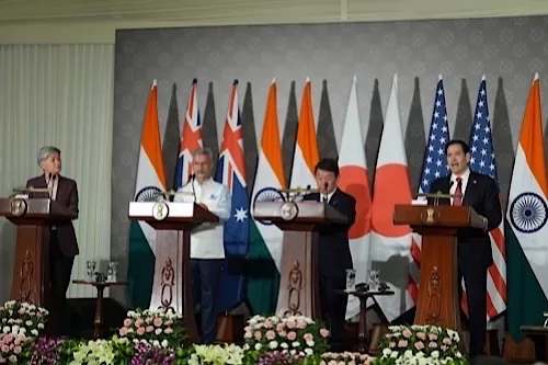 Quad to build port, launch critical minerals pact 11 - Egyptian Gazette U.S. Secretary of State Marco Rubio speaks as Australian Foreign Minister Penny Wong, India’s External Affairs Minister S. Jaishankar, and Japanese Foreign Minister Toshimitsu Motegi listen following a Quad ministerial meeting at Hyderabad House in New Delhi, India, Tuesday, May 26, 2026
