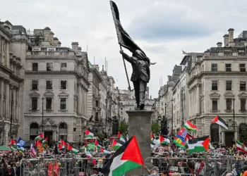 Tens of thousands march in London in immigration, pro‑Palestinian protests