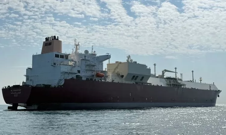 A photo taken on December 5, 2025, of Al Kharaitiyat vessel, which data shows it was sailing towards the Strait of Hormuz on Saturday, May 9, 2026, after departing Qatar's Ras Laffan en route to Port Qasim in Pakistan, in this picture obtained from social media.