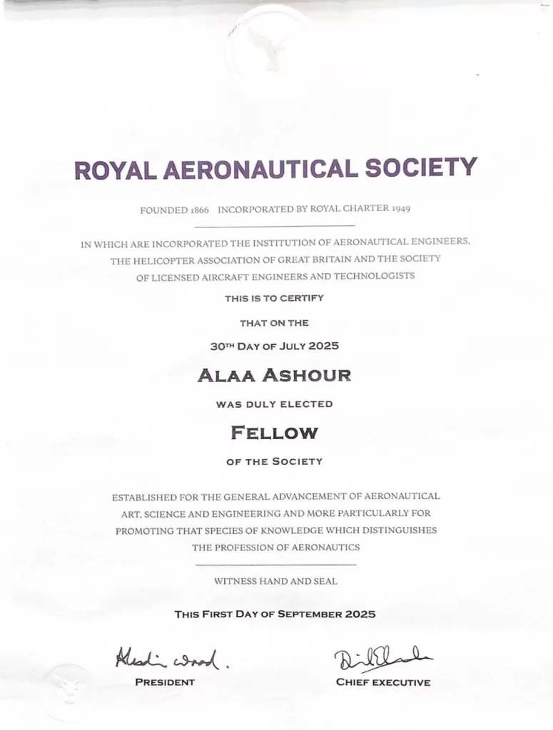Ashour awarded Fellowship of Royal Aeronautical Society 14 - Egyptian Gazette Ashour awarded Fellowship of Royal Aeronautical Society 13 - Egyptian Gazette