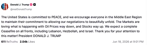 Trump: We expect complete ceasefire on all fronts, including Lebanon, Hezbollah, Israel 14 - Egyptian Gazette