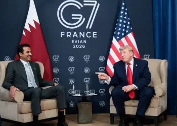 Donald Trump meets Sheikh Tamim bin Hamad Al Thani, the Emir of Qatar, at he G7.